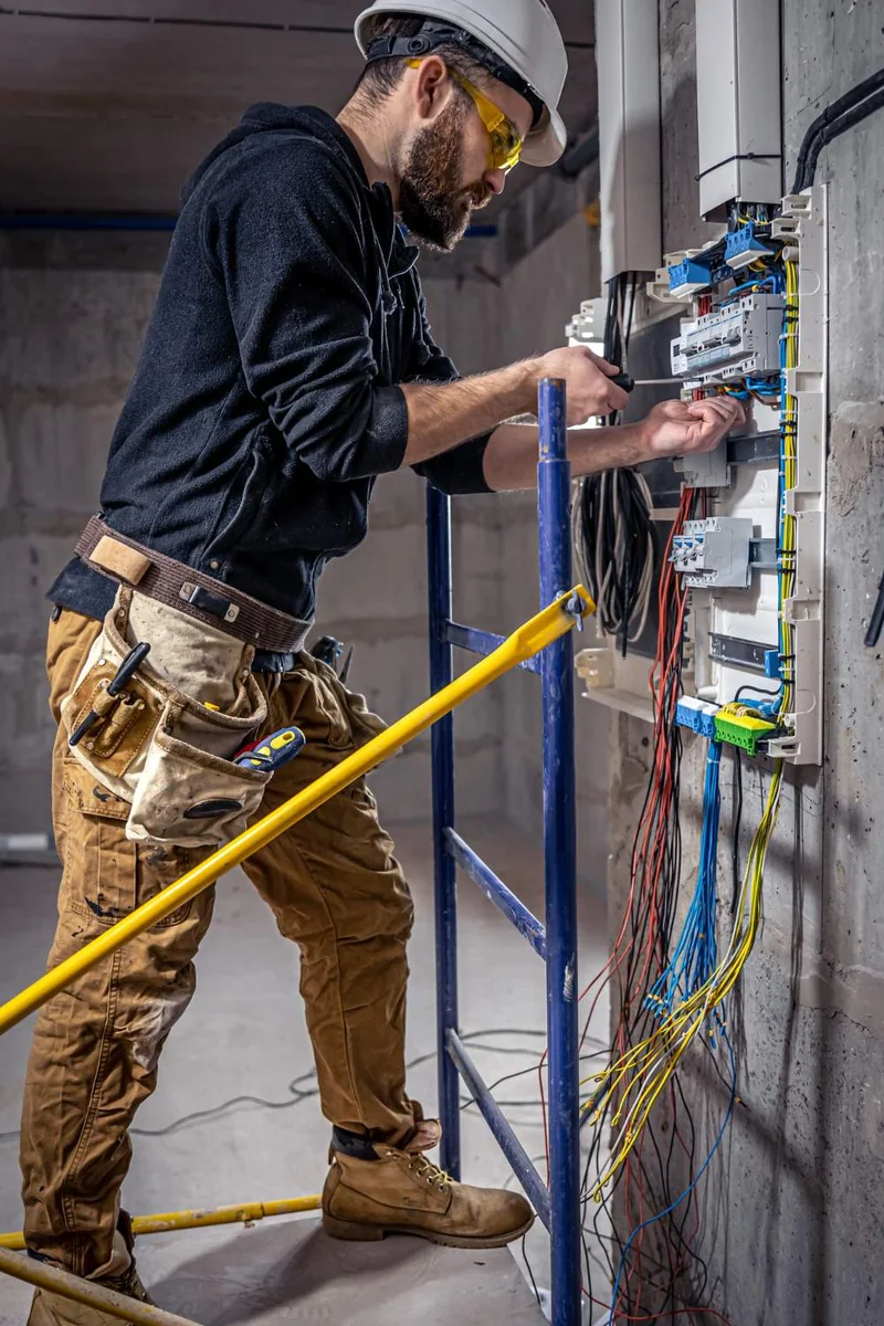 Electricista revisando un cuadro eléctrico